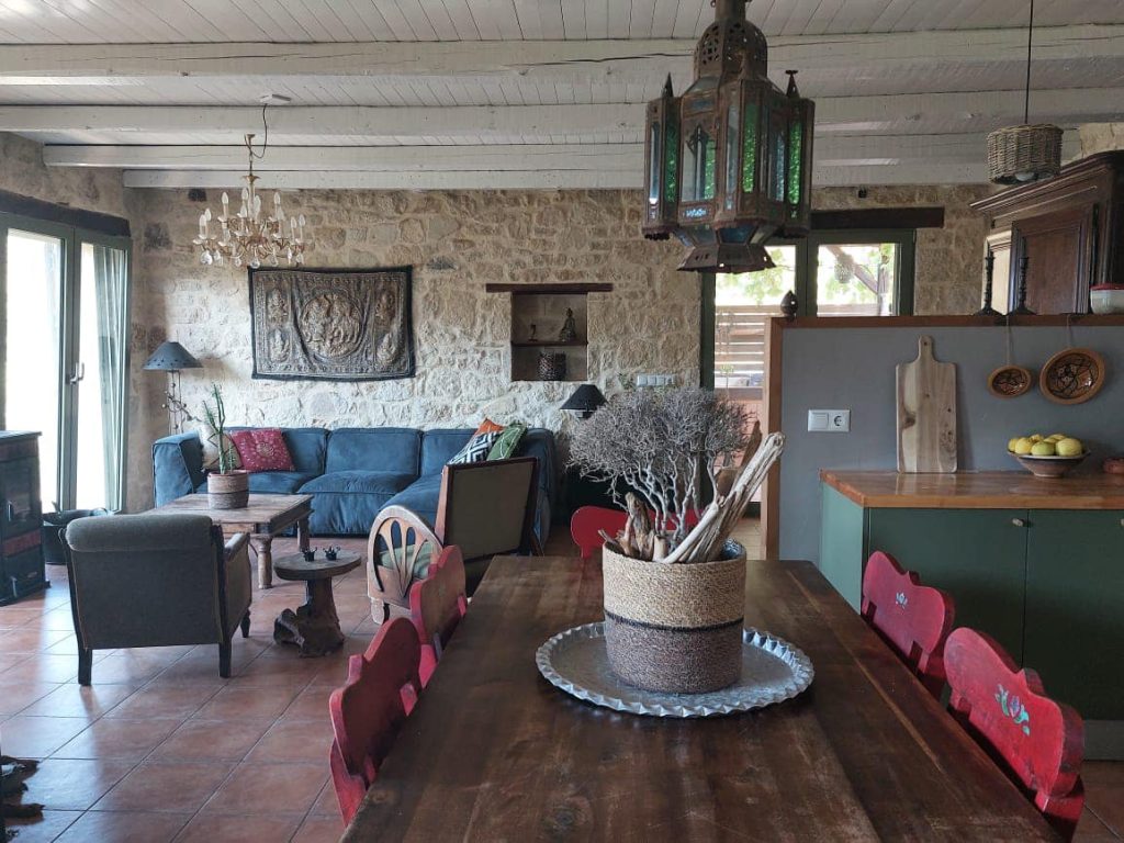 Living room stone house farm stay Crete Lassithi accommodation